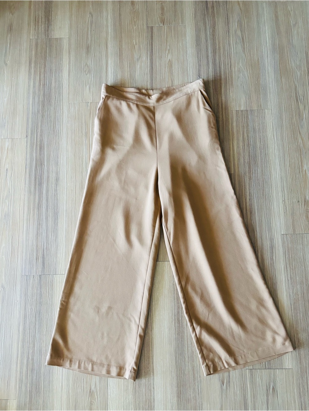 AMOUR VERT Pants Crop High Rise Wide Leg Beige Modal Size 8 Minimalist Artsy USA